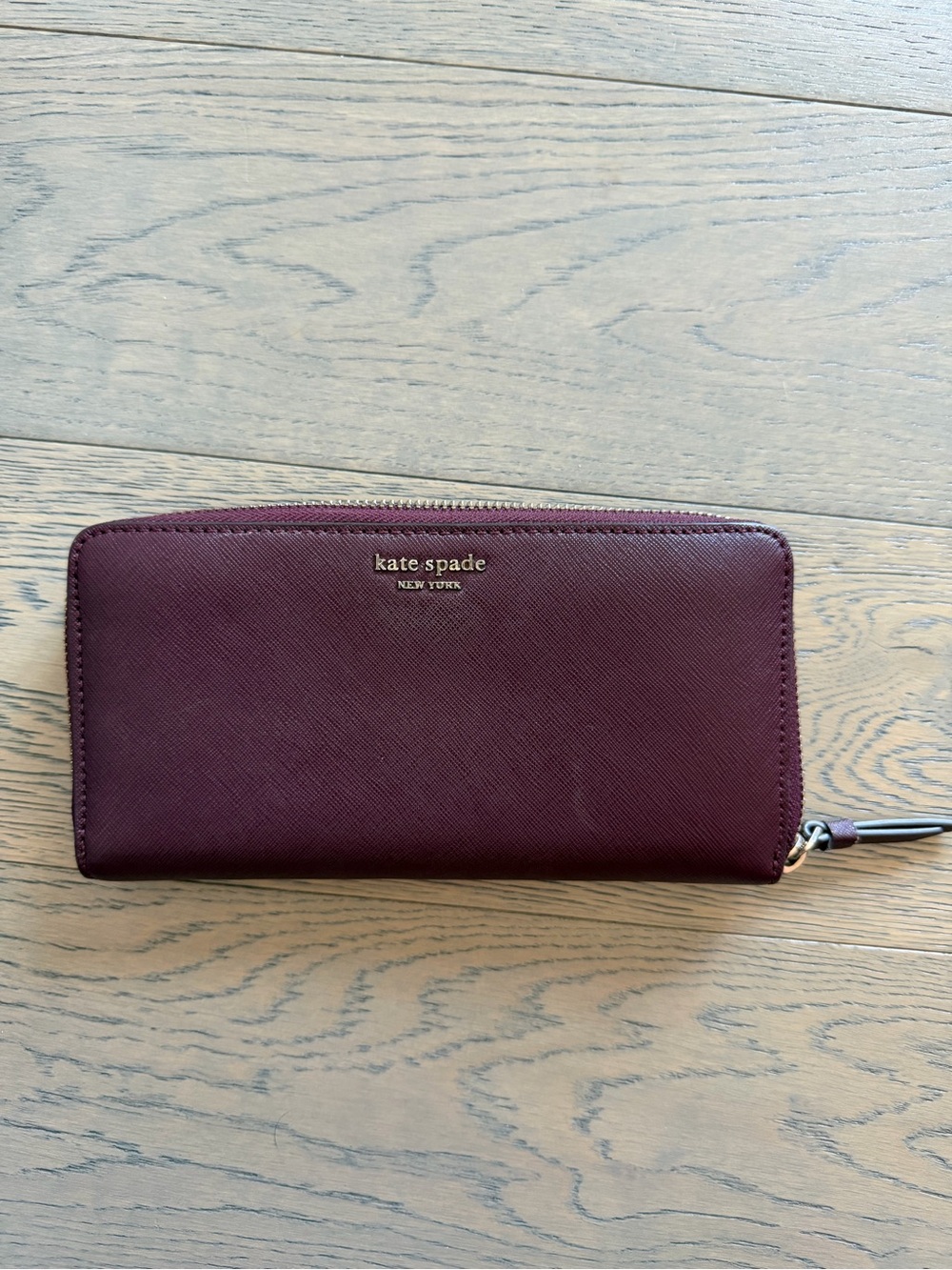 kate spade Burgundy Zip Wallet with Gold Logo